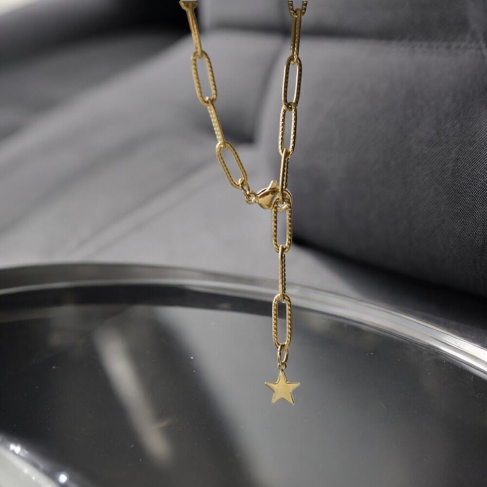 NEW 18K gold plated paper clip chain choker star pendant necklace jewelry B15A